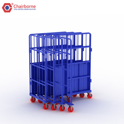 Entreposage et transport soudés 3 côtés pliable nidification transport acier métal pliable filet de fil de roulement chariot de charrette avec roues